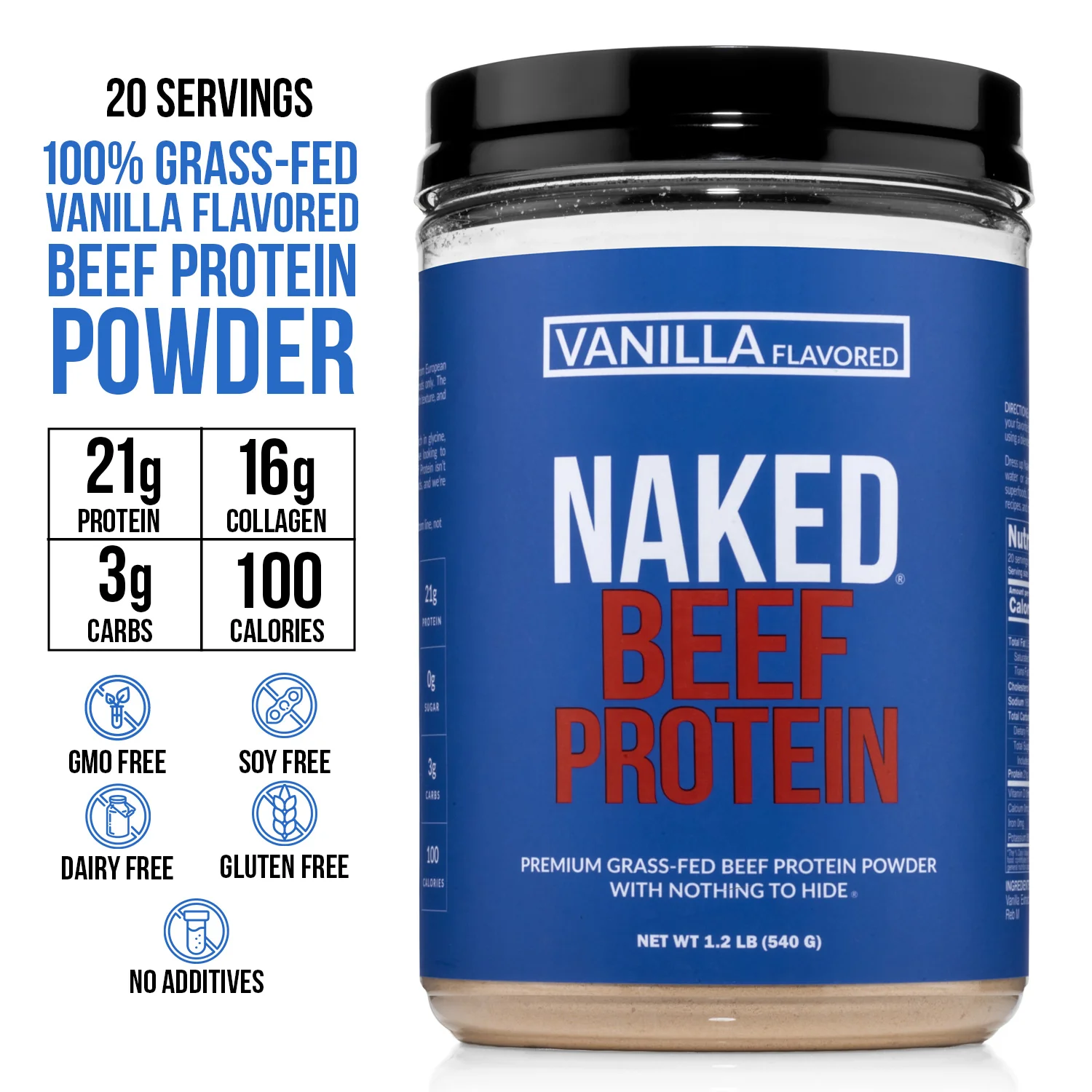 Vanilla Beef Protein Powder | Naked Vanilla Beef Protein - 1.2LB - Image 3